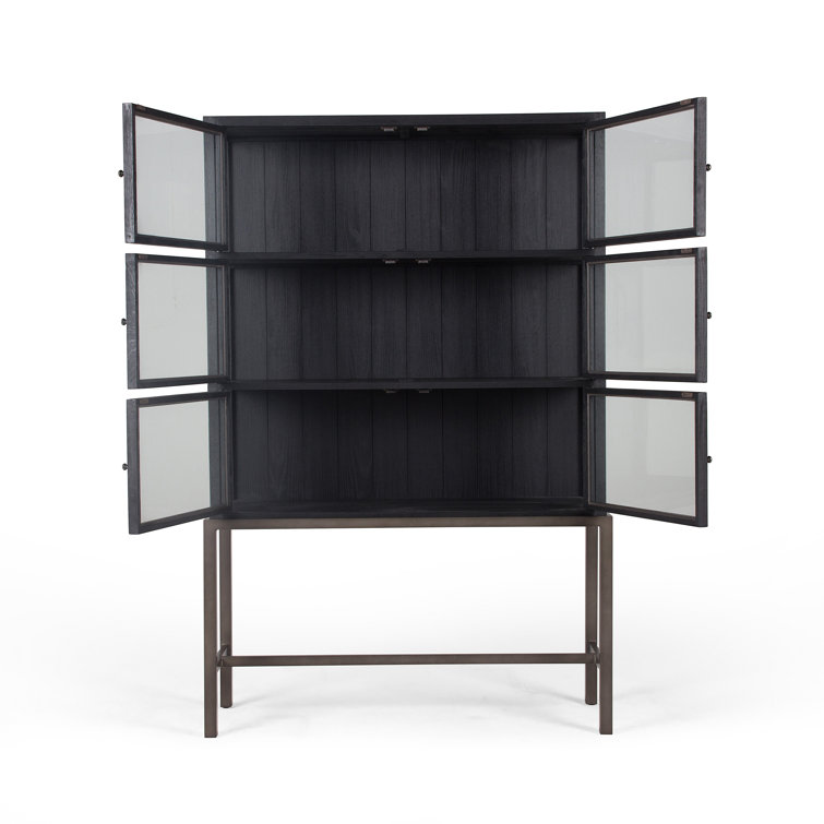 Drifted Black Rustic Oak Curio Cabinet with Iron Legs