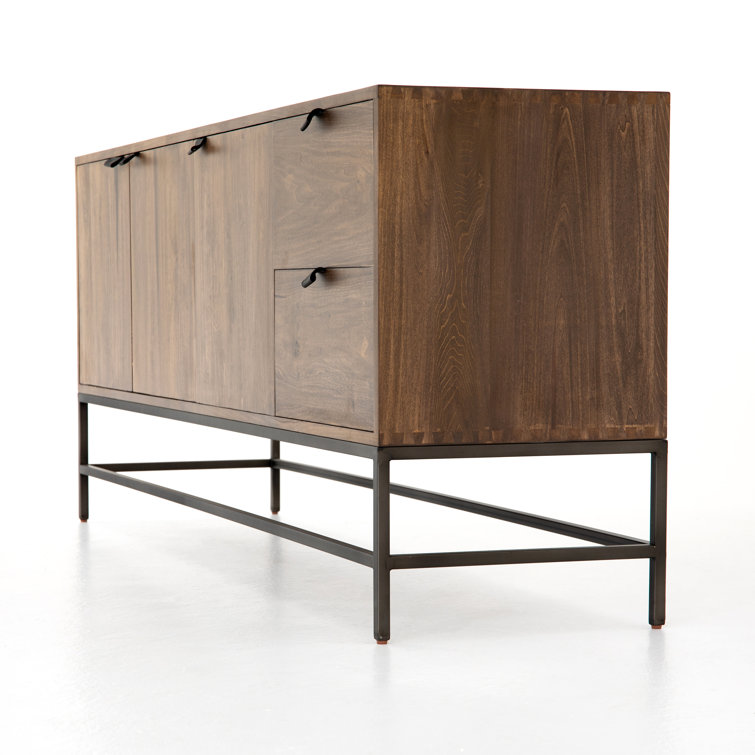 Auburn Poplar Wood 72" Sideboard with Leather Pulls and Iron Base