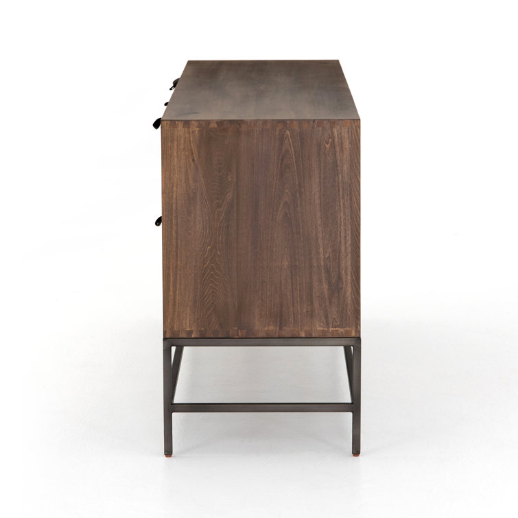Auburn Poplar Wood 72" Sideboard with Leather Pulls and Iron Base