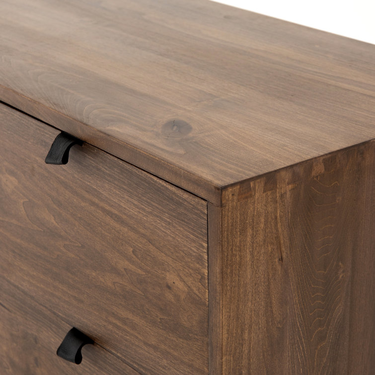 Auburn Poplar Wood 72" Sideboard with Leather Pulls and Iron Base