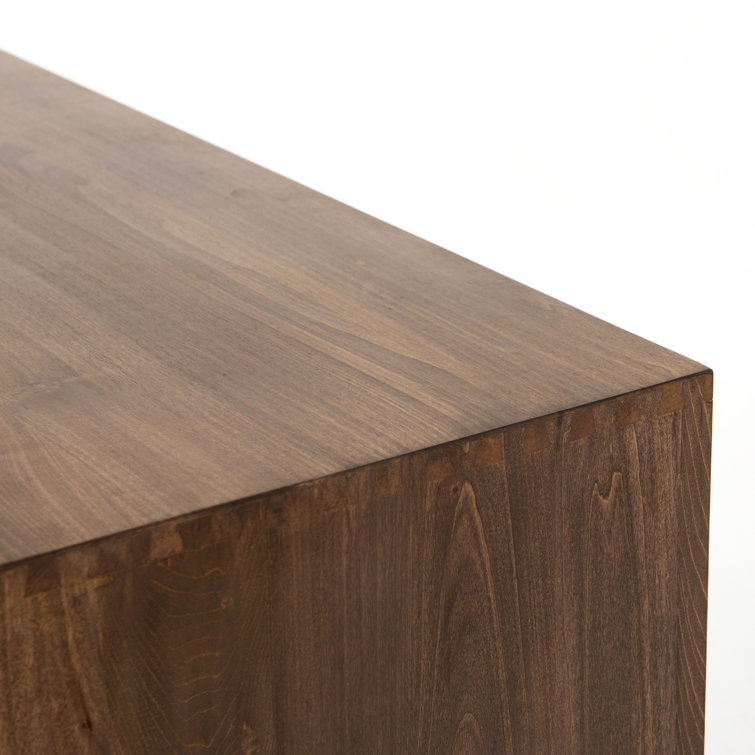 Auburn Poplar Wood 72" Sideboard with Leather Pulls and Iron Base