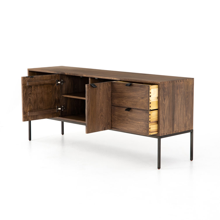 Contemporary Black Wash Poplar Media Console with Leather Pulls