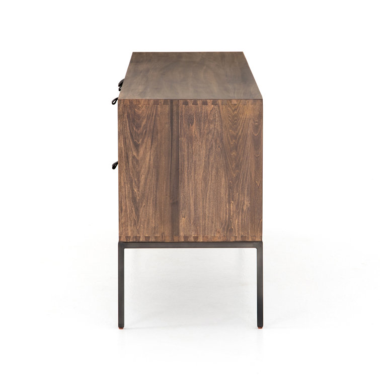 Contemporary Black Wash Poplar Media Console with Leather Pulls