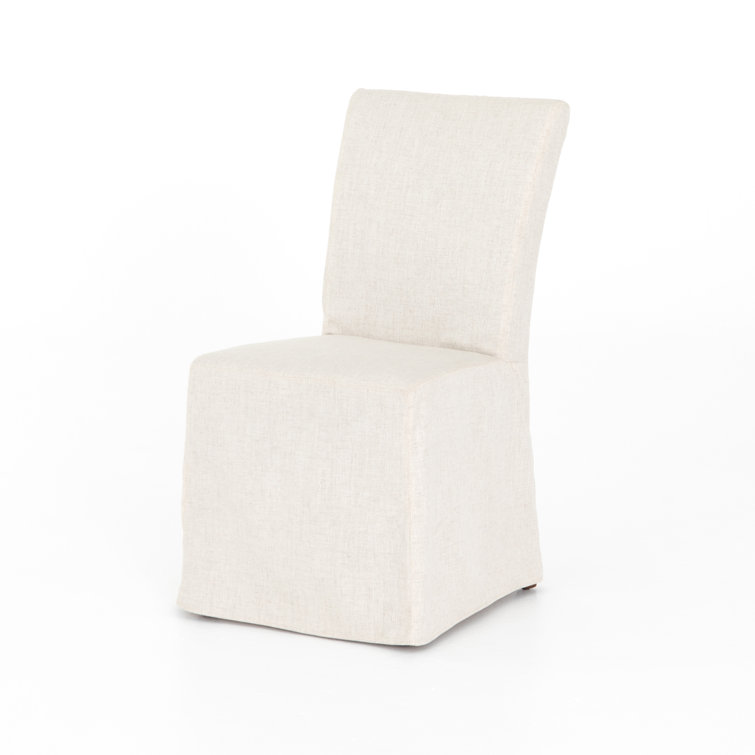 Cream Linen Upholstered Parsons Side Chair with Wood Frame