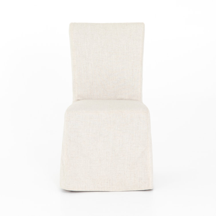 Cream Linen Upholstered Parsons Side Chair with Wood Frame