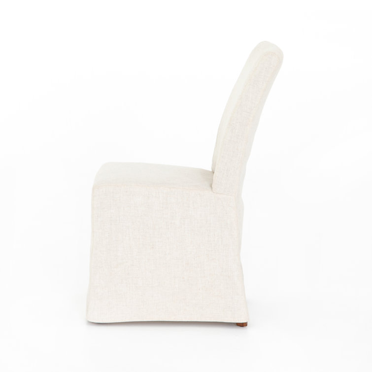 Cream Linen Upholstered Parsons Side Chair with Wood Frame
