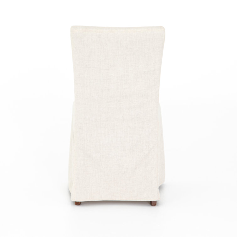 Cream Linen Upholstered Parsons Side Chair with Wood Frame