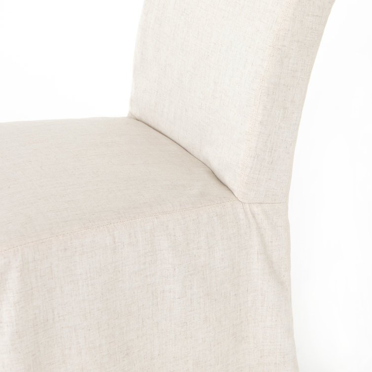 Cream Linen Upholstered Parsons Side Chair with Wood Frame