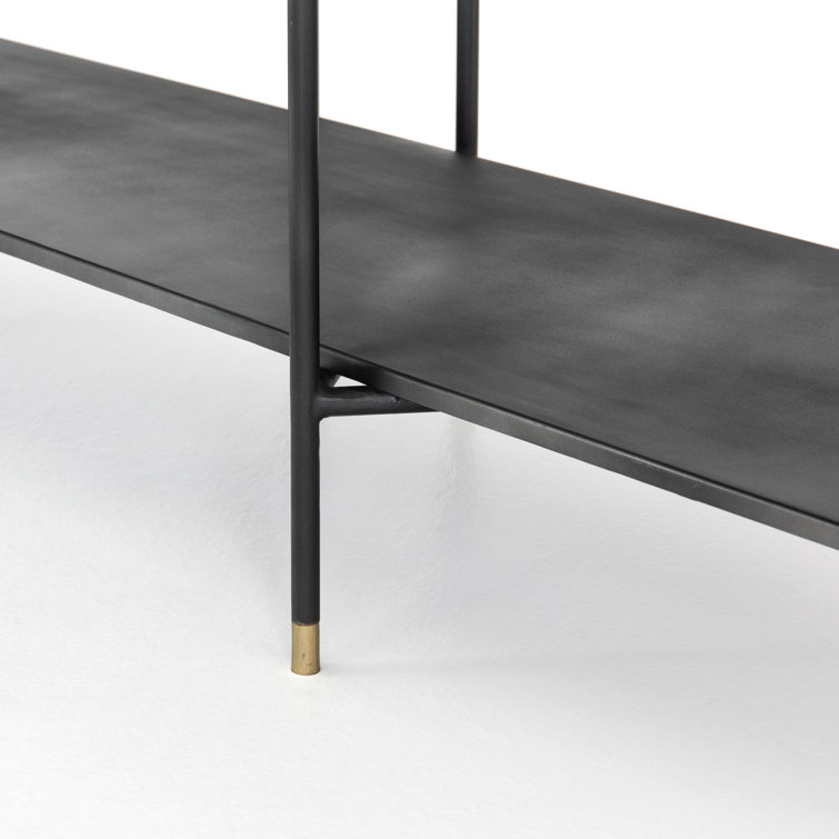 Cait Wide Industrial Black Iron Etagere Bookcase with Brass Accents