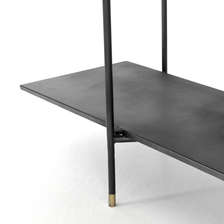 Cait Wide Industrial Black Iron Etagere Bookcase with Brass Accents