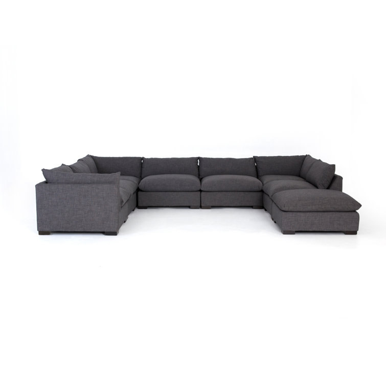 Bennett Charcoal Seven-Piece Fabric Sectional with Ottoman