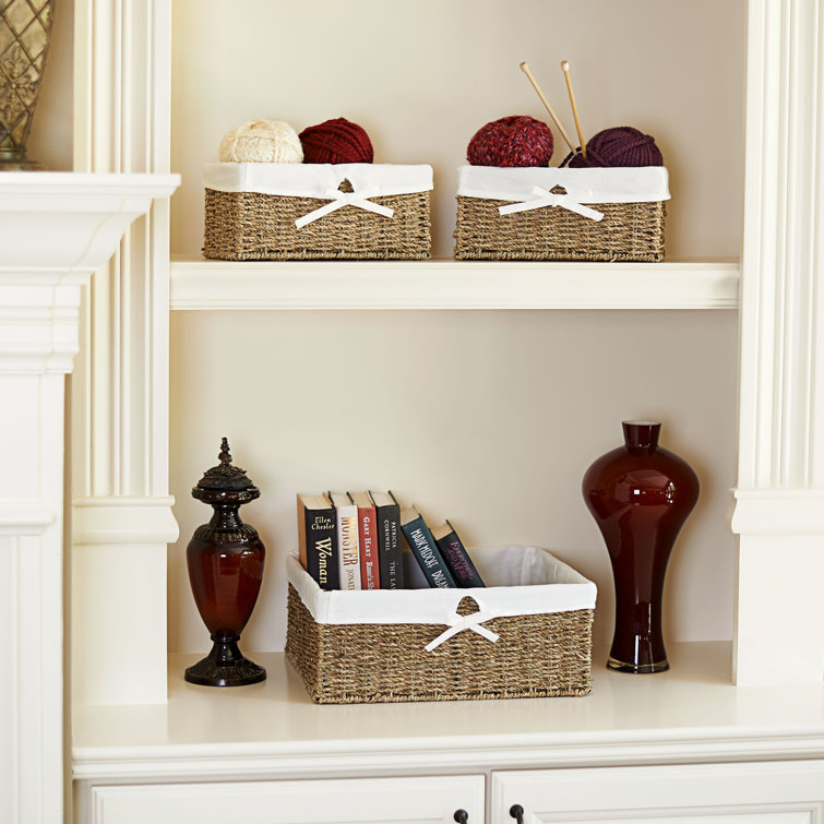 Rectangular Seagrass Storage Baskets with Metal Frame - Set of 3