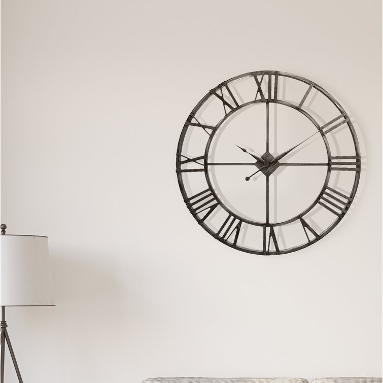 Oversized Antique Brass Metal Wall Clock with Roman Numerals