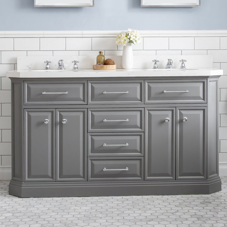 Palace 60'' Cashmere Gray Double Bathroom Vanity with Quartz Top