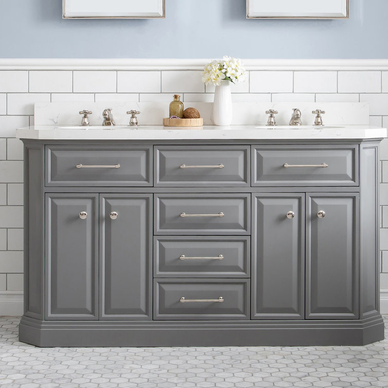 Palace 60'' Cashmere Gray Double Bathroom Vanity with Quartz Top