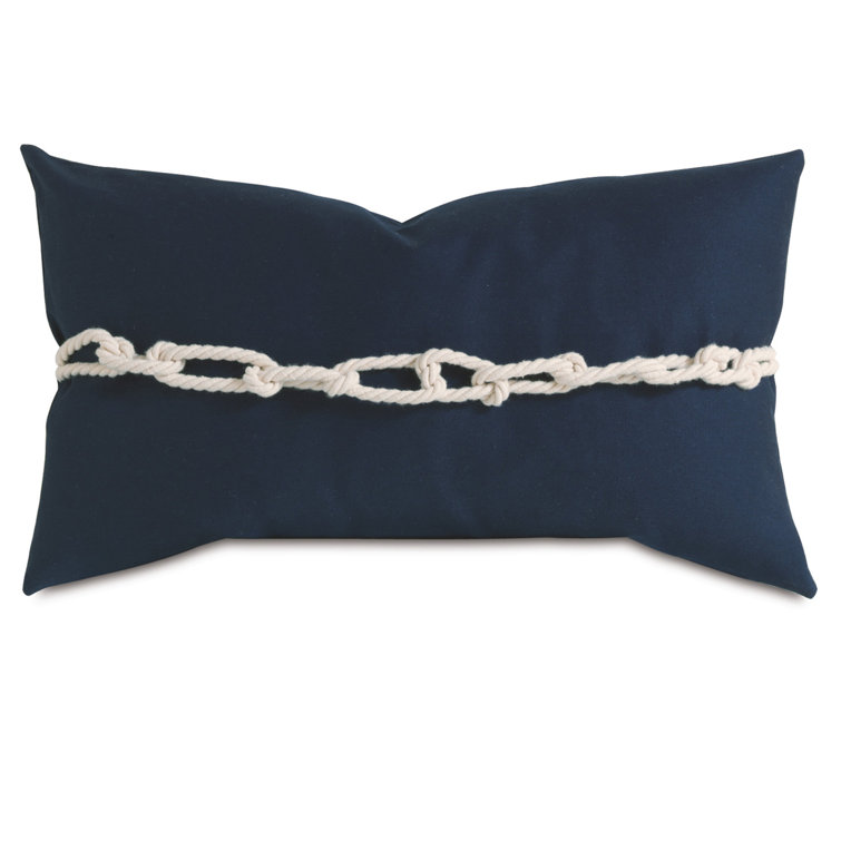 Barclay Butera Navy Cotton Lumbar Pillow with Appliqued Rope Detail