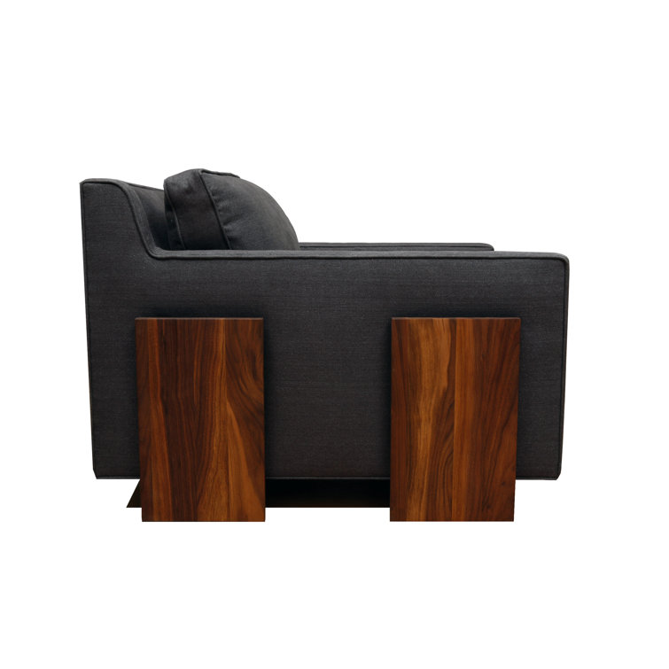 Cognac Velvet and Walnut Wood Tufted Armchair