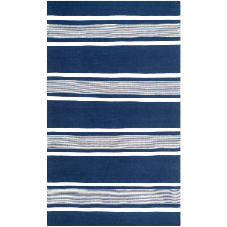 Navy Stripe Handmade Synthetic 4' x 6' Rectangular Area Rug