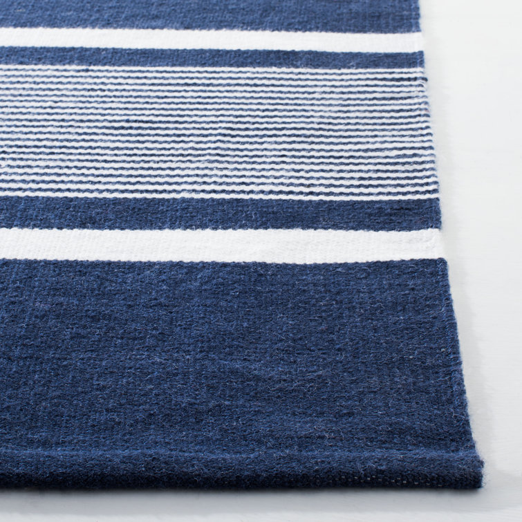 Navy Stripe Handmade Synthetic 4' x 6' Rectangular Area Rug