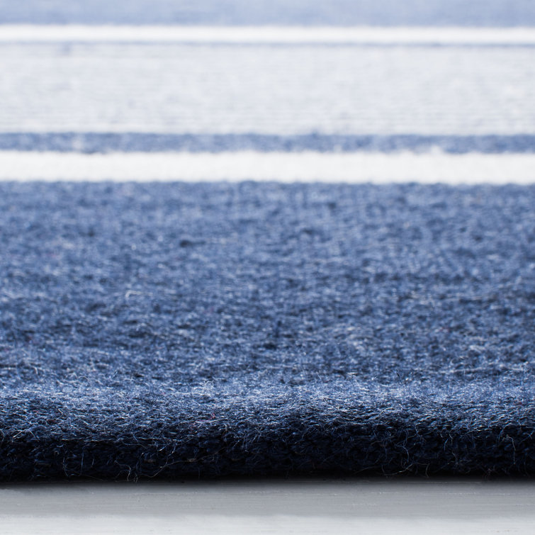 Navy Stripe Handmade Synthetic 4' x 6' Rectangular Area Rug