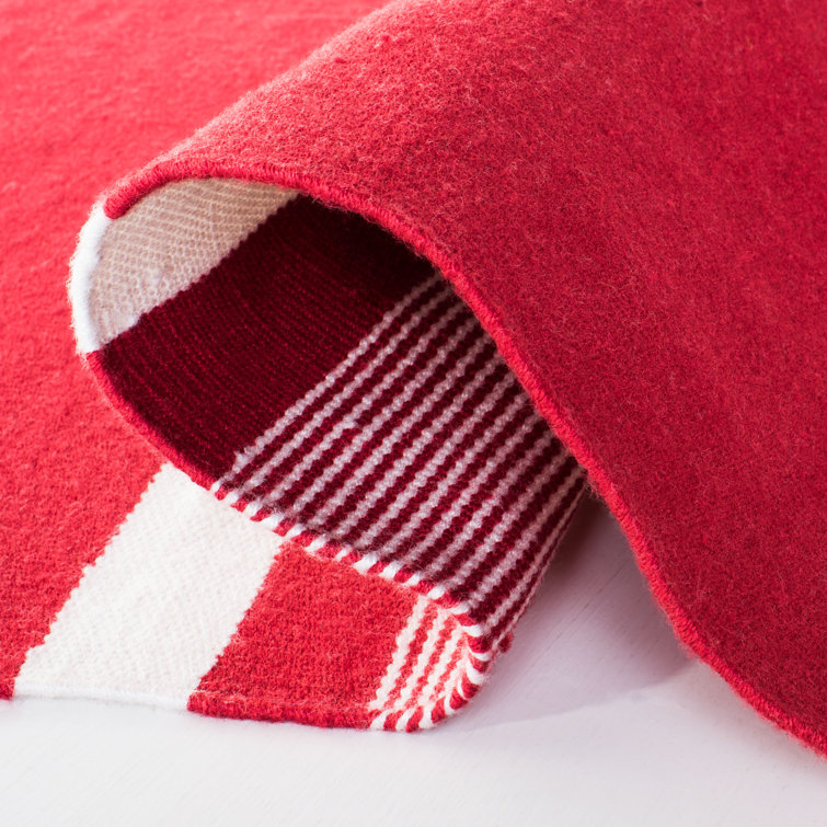 Red Stripe Synthetic 4' x 6' Handmade Flat Woven Rug