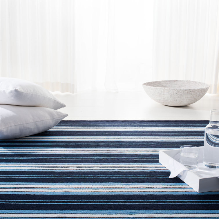 Navy Stripe Synthetic 4' x 6' Easy-Care Rectangular Area Rug