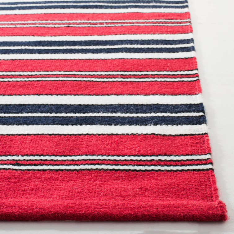 Handmade Stripe Flat Woven Red Synthetic 8' x 10' Area Rug