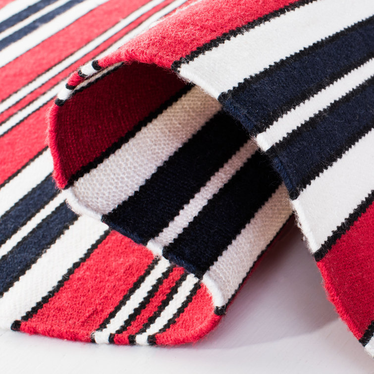 Handmade Stripe Flat Woven Red Synthetic 8' x 10' Area Rug