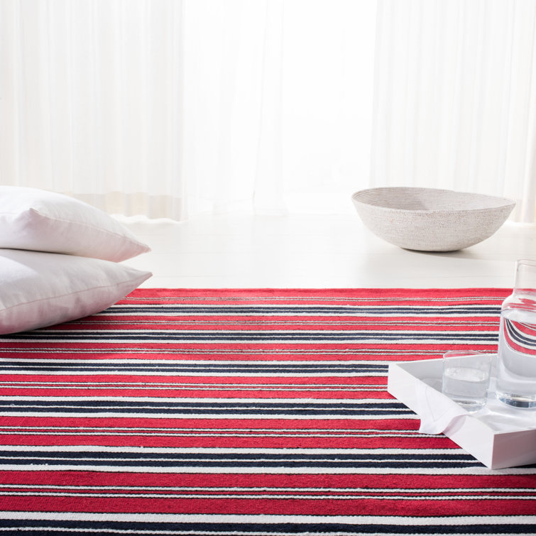 Handmade Stripe Flat Woven Red Synthetic 8' x 10' Area Rug