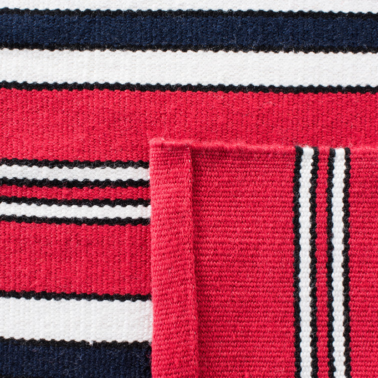 Handmade Stripe Flat Woven Red Synthetic 8' x 10' Area Rug