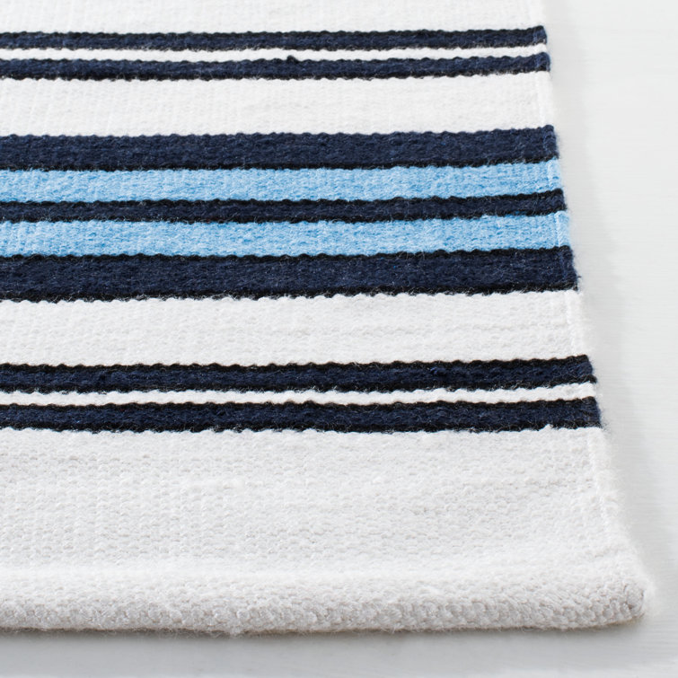 Blue and White Stripe Flat Woven 5' x 8' Area Rug