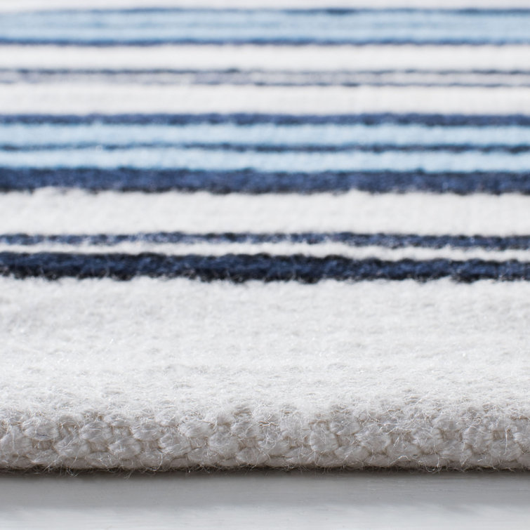 Blue and White Stripe Flat Woven 5' x 8' Area Rug