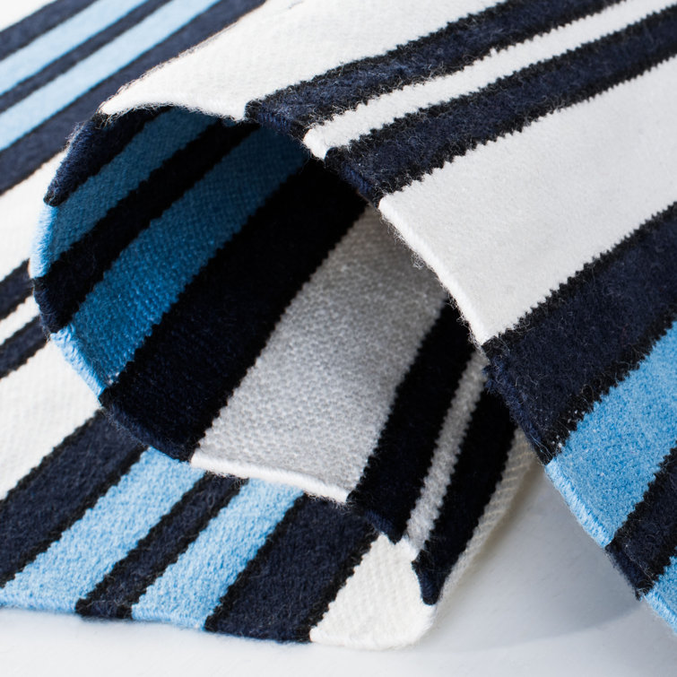 Blue and White Stripe Flat Woven 5' x 8' Area Rug