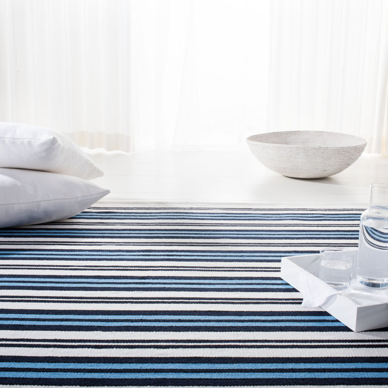 Blue and White Stripe Flat Woven 5' x 8' Area Rug