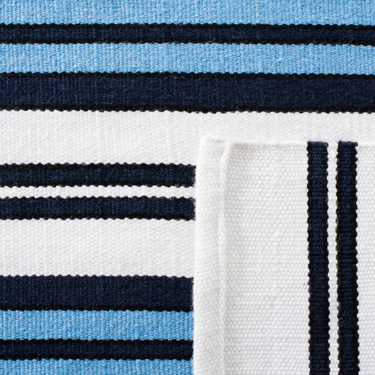 Blue and White Stripe Flat Woven 5' x 8' Area Rug