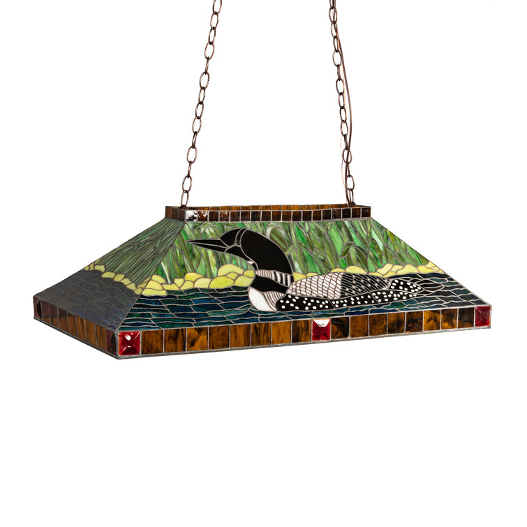 Craftsman Inspired 39'' Mahogany Bronze Island Pendant with Stained Glass