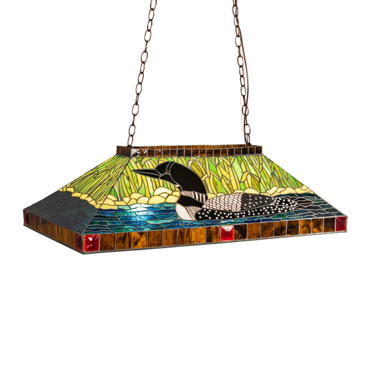 Craftsman Inspired 39'' Mahogany Bronze Island Pendant with Stained Glass