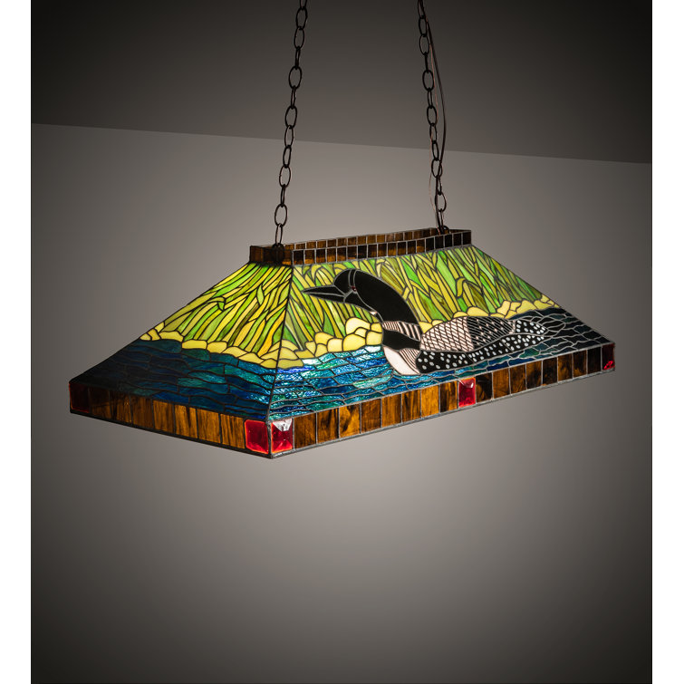 Craftsman Inspired 39'' Mahogany Bronze Island Pendant with Stained Glass