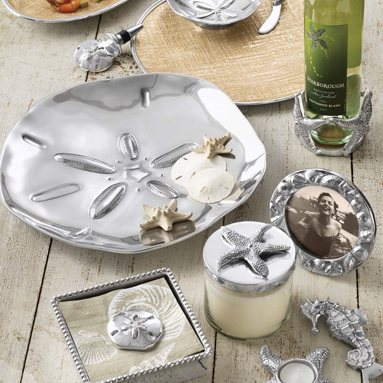 Large Silver Sand Dollar Aluminum Platter