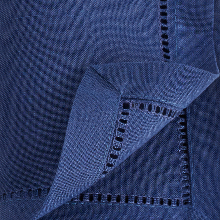 Navy Blue Hemstitched Linen Dinner Napkins, Set of 12