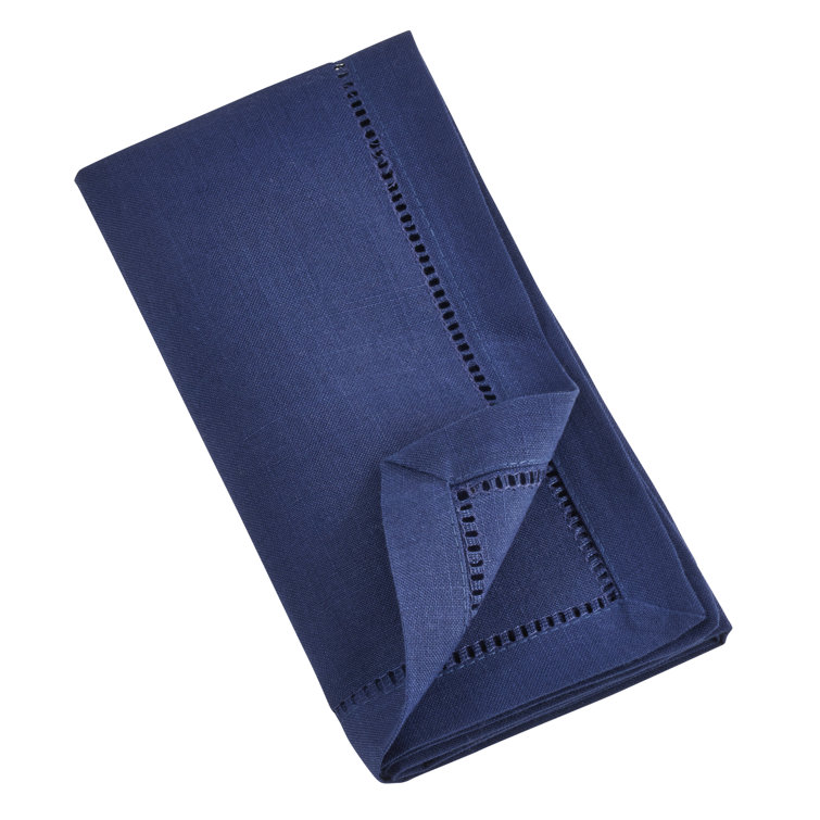 Navy Blue Hemstitched Linen Dinner Napkins, Set of 12