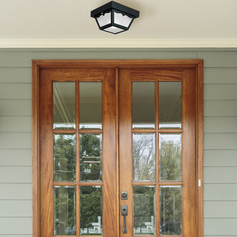 Black Frosted Glass Indoor/Outdoor Flush Mount Ceiling Light