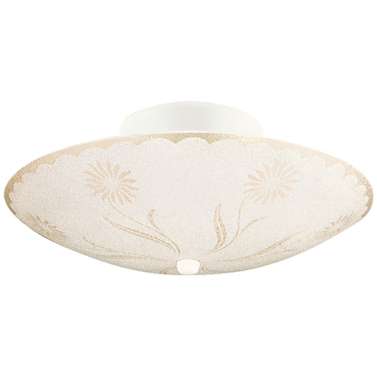 Elegant Floral White Glass Semi Flush Ceiling Light