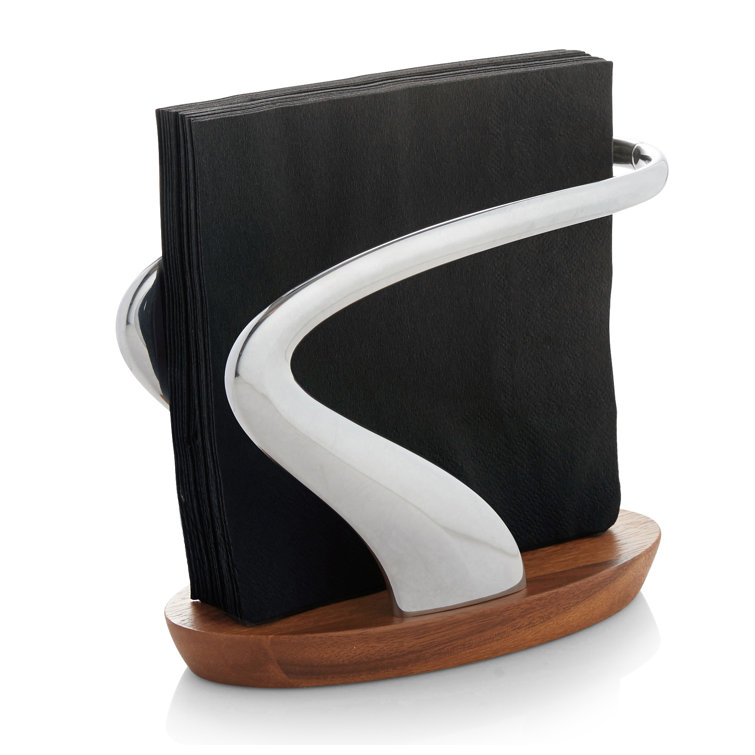 Modern Acacia Wood and Alloy Napkin Holder