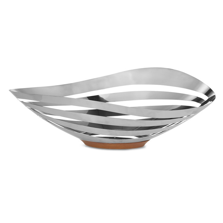 Stainless Steel and Acacia Wood Bread and Fruit Bowl