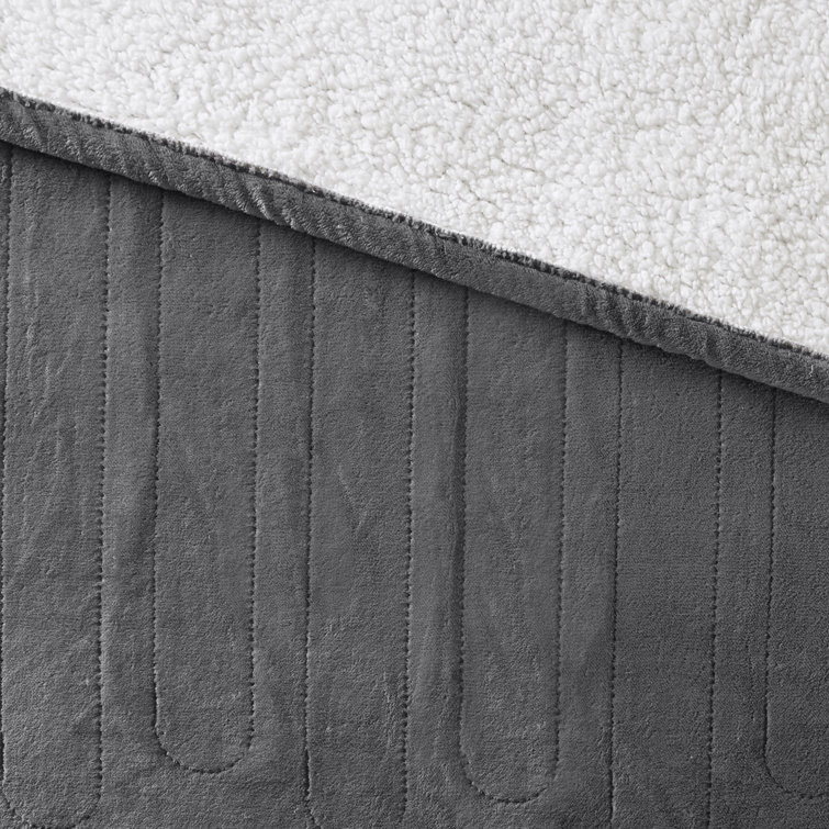 Gray Electric Heated Reversible Sherpa Throw Blanket