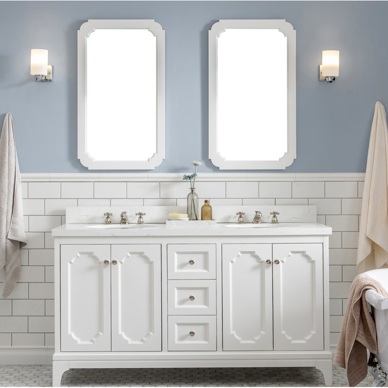 Queen 60" Pure White Double Bathroom Vanity Set with Mirror