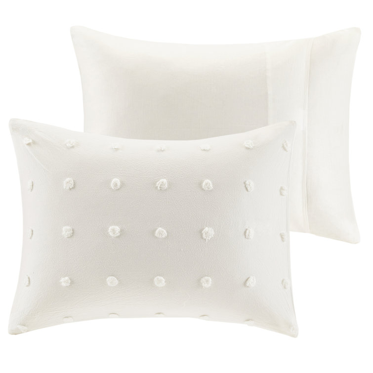 Ivory Cotton Jacquard King Comforter Set with Pom Pom Pillows