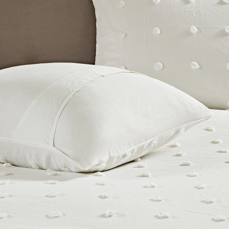 Ivory Cotton Jacquard King Comforter Set with Pom Pom Pillows