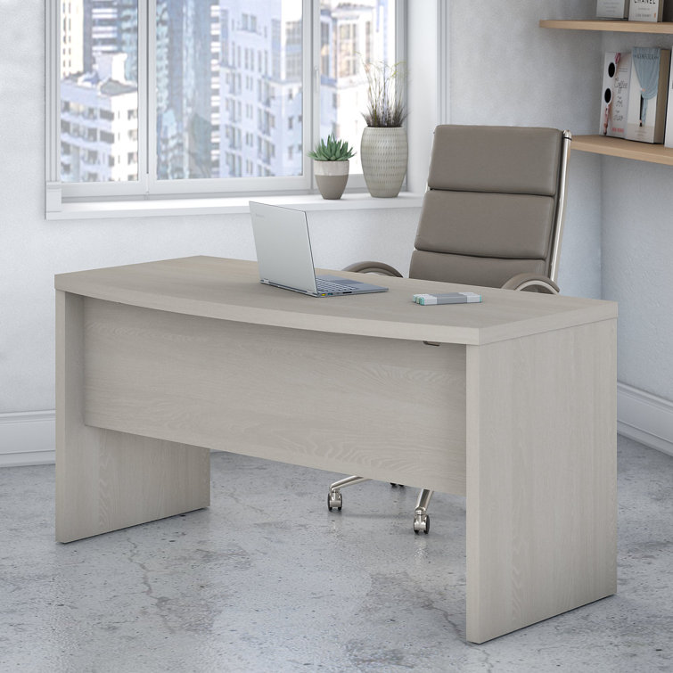 Echo 60" Gray Sand Wood Bow Front Home Office Desk